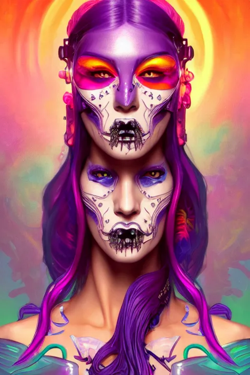 Image similar to a portrait of the lisa frank cyberpunk tank driving mermaid with rhinoplasty, gothic, highly detailed, digital painting, crown of skulls, artstation, smooth, sharp focus, illustration, art by artgerm and greg rutkowski and alphonse mucha and william - adolphe bouguereau