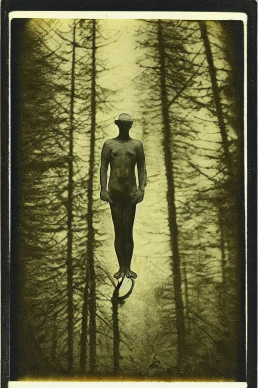 Image similar to the man of the forest, surreal, 1 9 1 0 polaroid photo