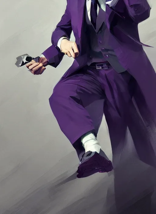 Image similar to walter white wearing a dark purple suit, elegant, dynamic, digital painting, concept art, smooth, sharp focus, illustration, by ruan jia and mandy jurgens and artgerm and william - adolphe bouguerea