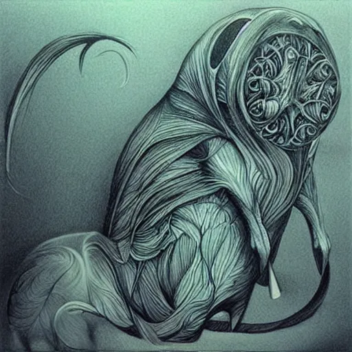 Image similar to surreal creatures drawn in ballpoint pen shading by Ronny Khalil