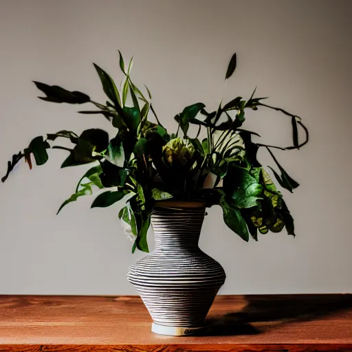 Image similar to dslr photo of a vase on a table, 55mm