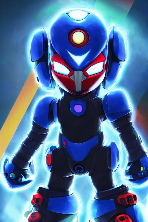 Image similar to robot ninja mask helmet megaman x zero rockman 2 0 2 2 switch game boss legacy collection fanart artsation hyper realistic, octane render clouds, neon colors, bright lights, avatar movie style blue color, 3 2 k image, avatar movie with what if marvel style animation, xel - shaded animation style