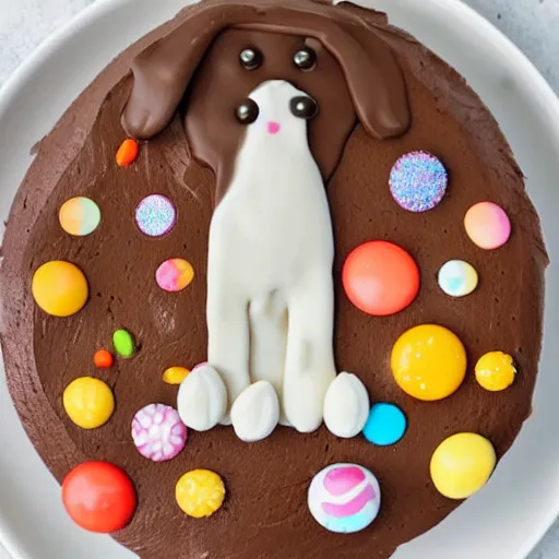 Prompt: chocolate cake with sprinkles in the shape of a dog