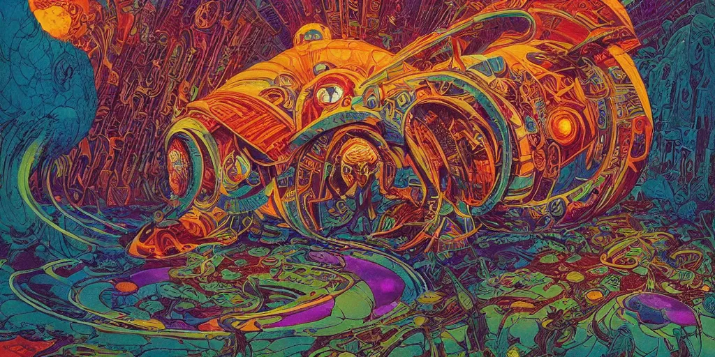 Prompt: colourful ornate afrofuturist biomorphic opart, 6 0 s space age design photography, future retro, creature god, temple, pascal blanche, roger dean, kilian eng, josh kirby, greg hildebrandt, donato giancola, larry elmore, arthur rackham, beksinski, sci - fi, 8 k