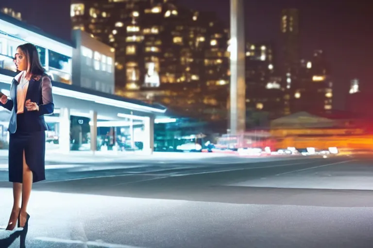 Prompt: cctv footage of a business woman making a deal in a parking lot at night, hd security video, 4 k