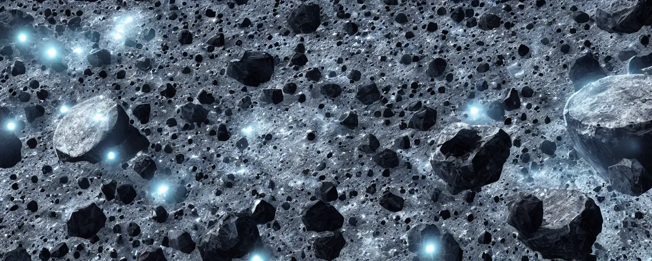 Image similar to ” asteroids made of diamonds and blood, [ bubbles, shards, facets, by michael whalen, cinematic, detailed, epic, widescreen, opening, establishing, mattepainting, photorealistic, realistic textures, octane render ] ”