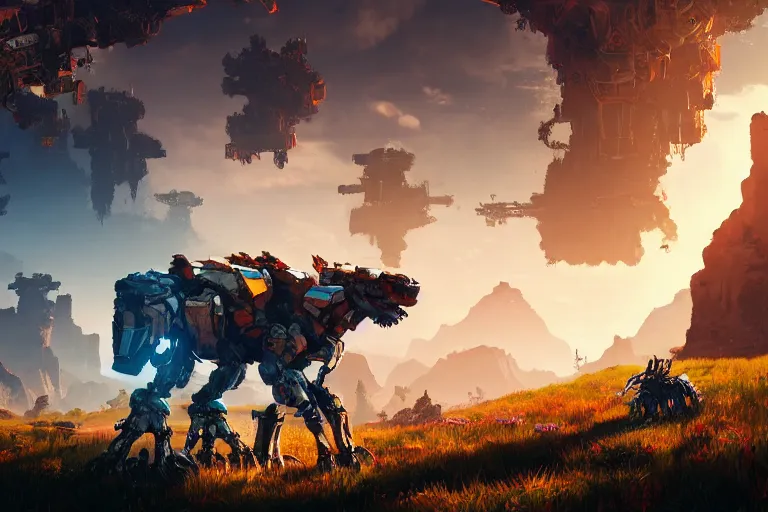 Image similar to grazer machine mecanical creature robot of horizon forbidden west horizon zero dawn bioluminiscence global illumination ray tracing hdr fanart arstation by ian pesty and alena aenami artworks in 4 k