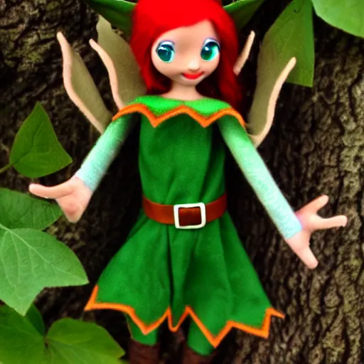 Image similar to elf druid, feminine, smiling, freckles, green eyes, red hair, tall