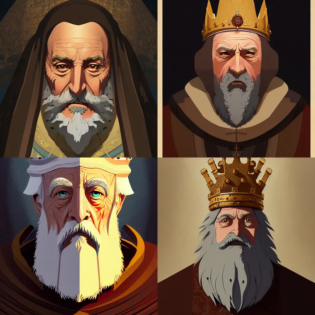Prompt: portrait of a medieval old king, elegant, highly detailed, digital painting, artstation, concept art, smooth, illustration, art by studio ghibli and fujita goro and tom whalen, 8 k