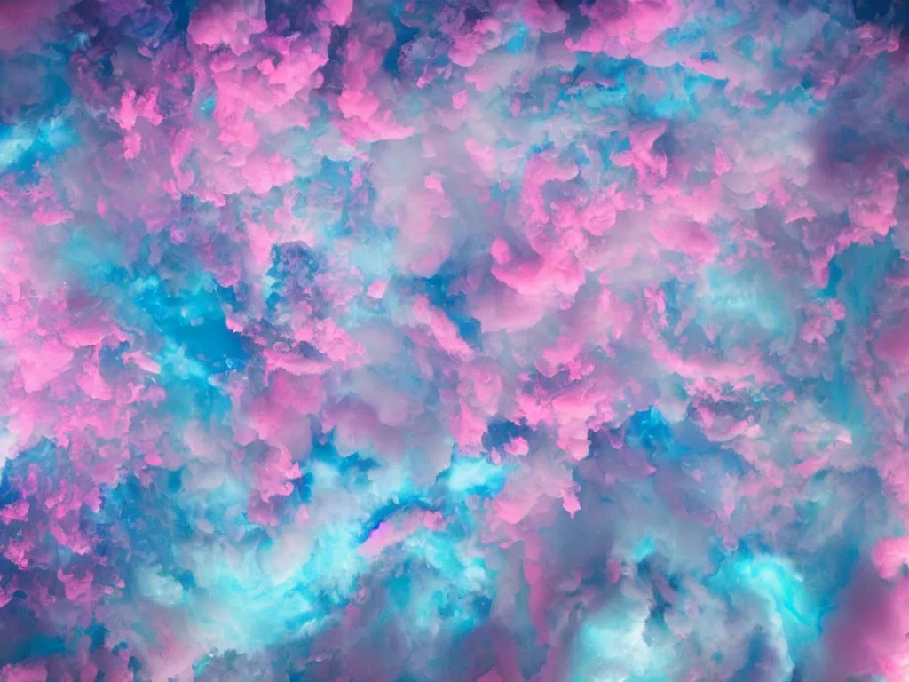 Prompt: Blue and pink fairy floss clouds in ice cream cones that explode into fire crackers and then the fire cracker sparkles settle into lines of cocaine and a dragon snorts a line and breathes fire that melts into acid and drips into a beaker that a mermaid drinks and then she turns into a demon mermaid and starts to glow