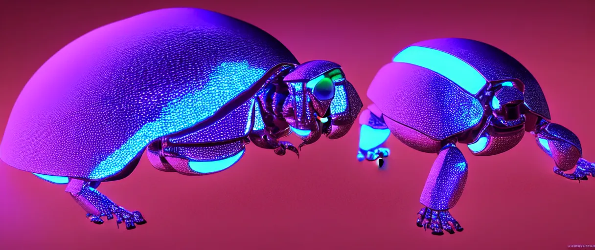 Image similar to hyperrealistic glowing cyborg scarab! jeweled gorgeous! highly detailed concept art david ligare peter zumthor dramatic purple neon lighting high quality low angle hd 8k sharp shallow depth of field