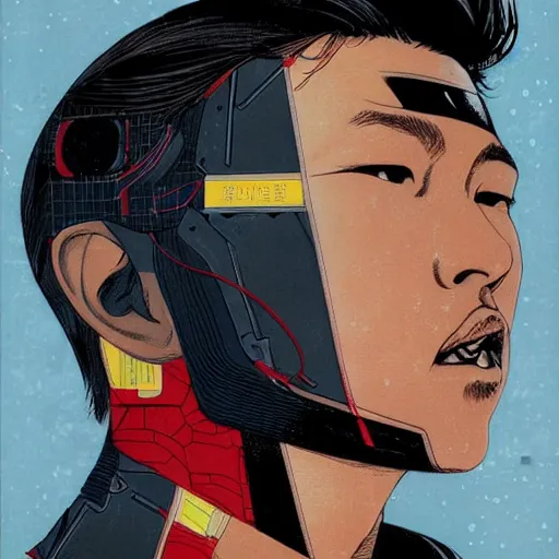 Image similar to portrait of a asian male android, by MARVEL comics and Sandra Chevrier