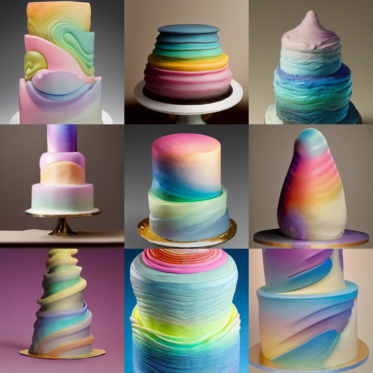 Prompt: one round biomorphic form with gradient pastel colors, by thomas moran, professional cake photography