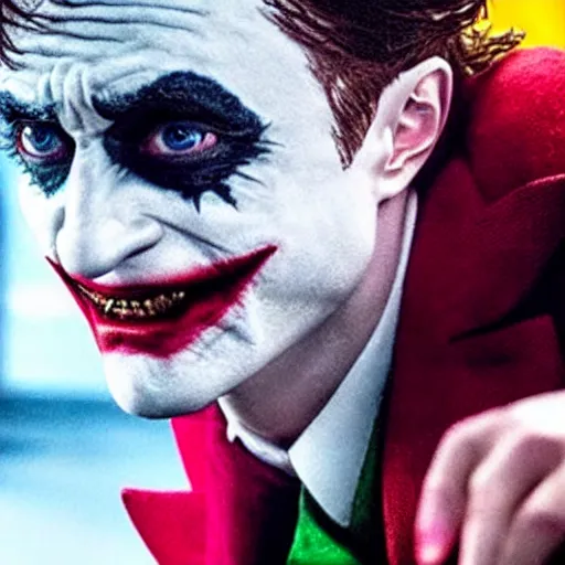 Prompt: film still of Daniel Radcliffe as joker in the new Joker movie