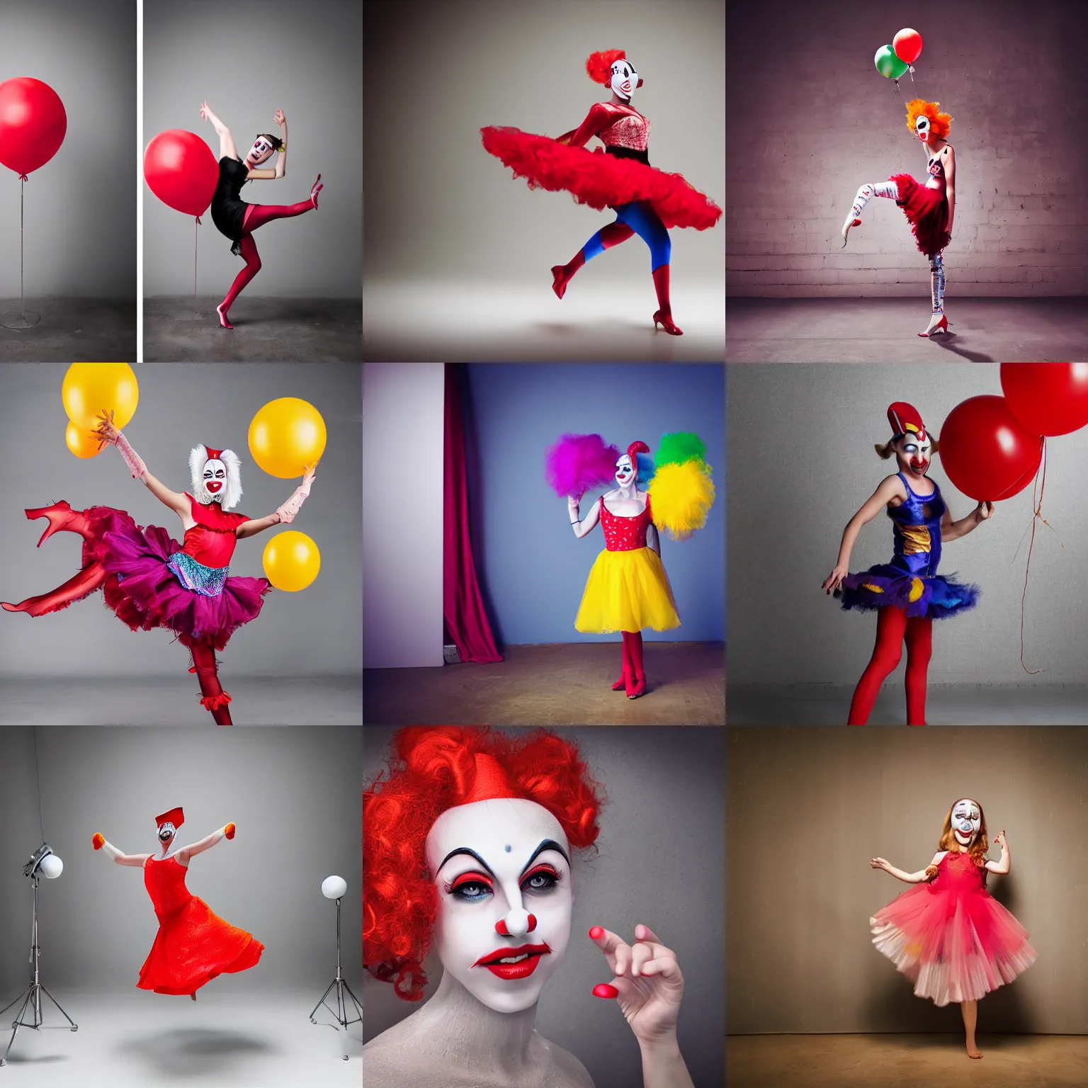 Prompt: 💃💃🤡, studio photography