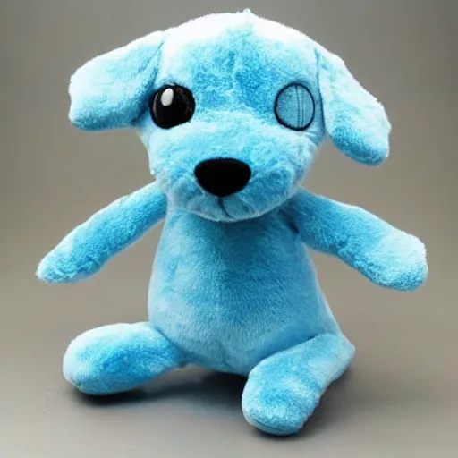 Prompt: adorable 3 eyed blue puppy plush toy