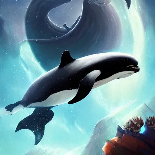 Image similar to space killer whale, epic fantasy style art, space theme, by Greg Rutkowski, hearthstone style art