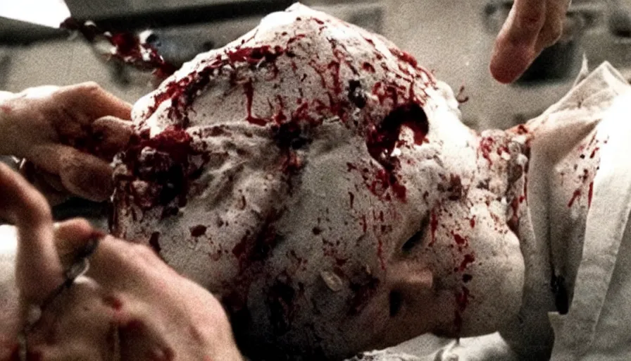 Prompt: big budget action movie about dead scientist's bloody head wound