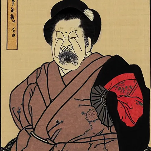 Prompt: portrait of wilford brimley as a geisha, ukiyo - e