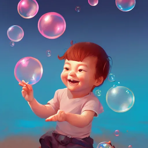 Image similar to happy toddler with bubbles, behance hd by jesper ejsing, by rhads, makoto shinkai and lois van baarle, ilya kuvshinov, rossdraws global illumination