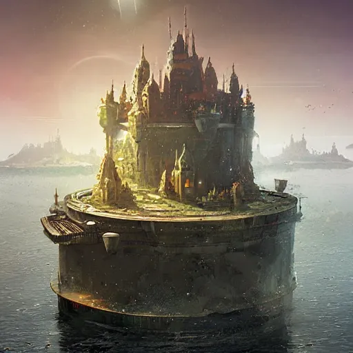 Prompt: an incredible floating castle by neil blevins