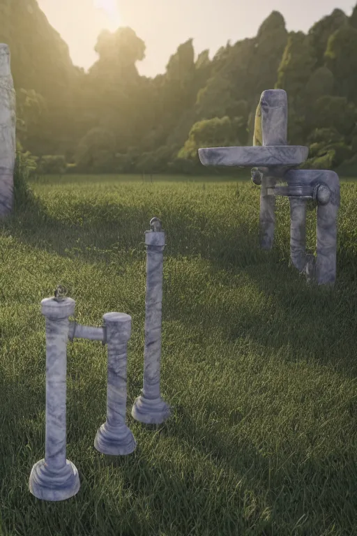 Image similar to a detailed render of an isolated lonely marble pipe organ, in the middle of a field, supported by a lone stone column, trending on artstation, render, 3 d, octane, 4 k, 8 k, unreal engine, cinema 4 d