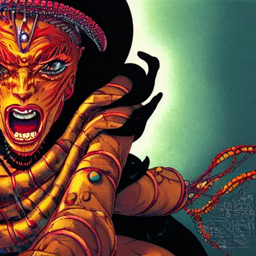 Image similar to portrait closeup of crazy dhalsim, symmetrical, cinematic colors, by yoichi hatakenaka, masamune shirow, josan gonzales and dan mumford, ayami kojima, takato yamamoto, barclay shaw, karol bak, yukito kishiro