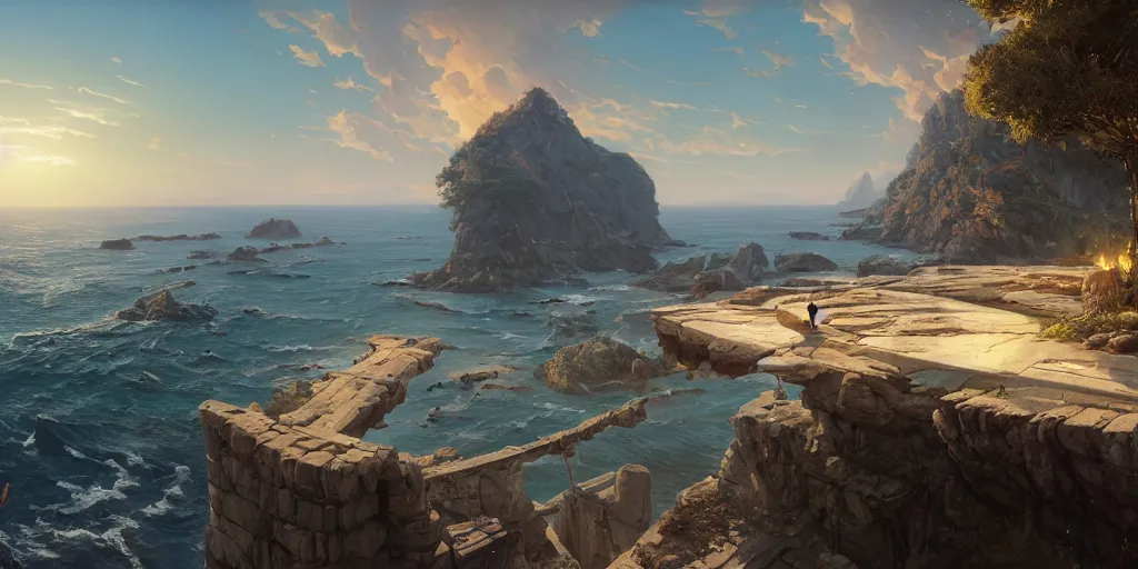 Image similar to highly detailed vanishing - point of a gleaming archipelago in gta v, stephen bliss, unreal engine, fantasy art by greg rutkowski, loish, rhads, ferdinand knab, makoto shinkai and lois van baarle, ilya kuvshinov, rossdraws, tom bagshaw, global illumination, radiant light, detailed and intricate environment