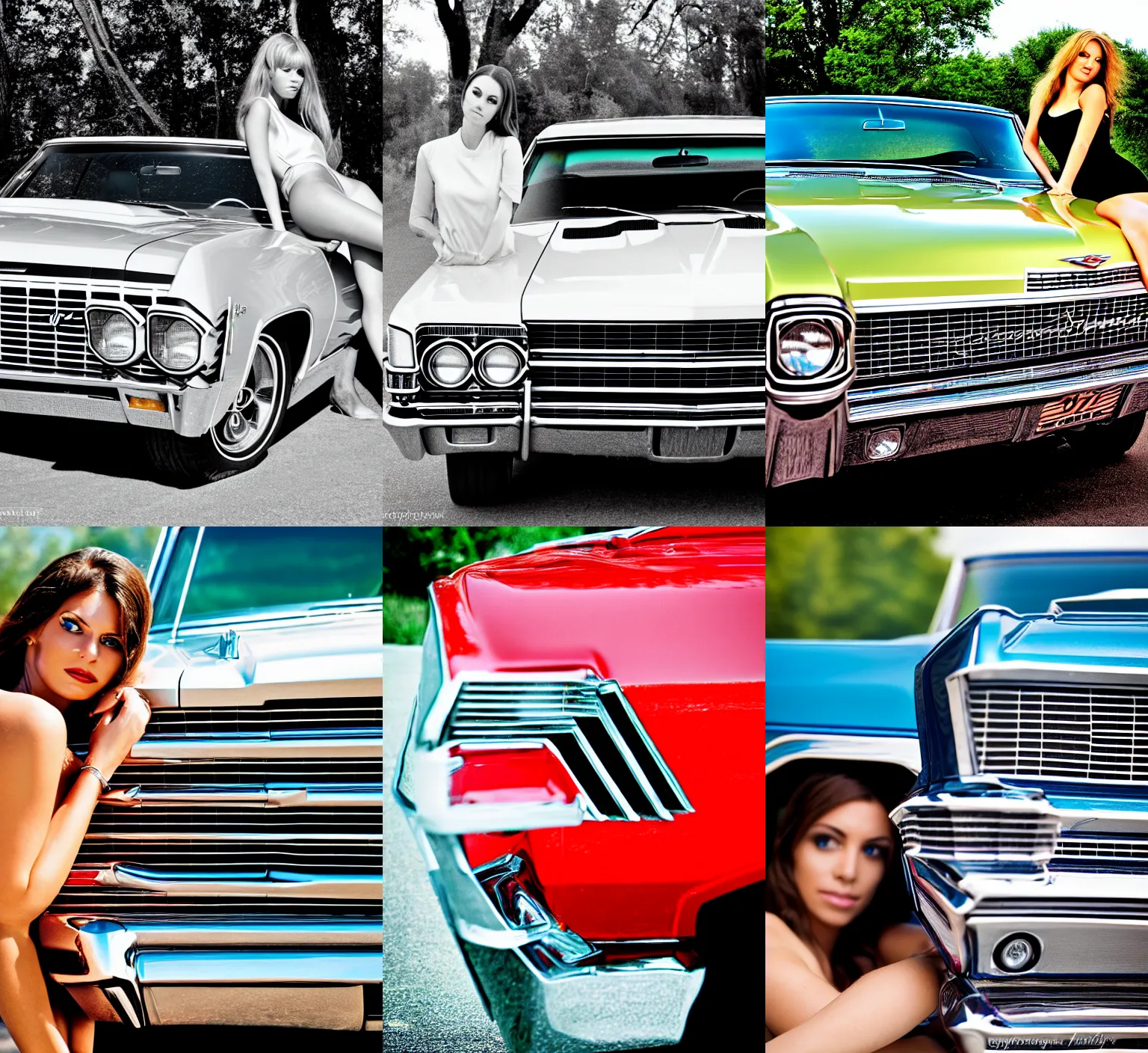 Prompt: Professional photography, close up, a beautiful woman with a 1967 Chevy impala