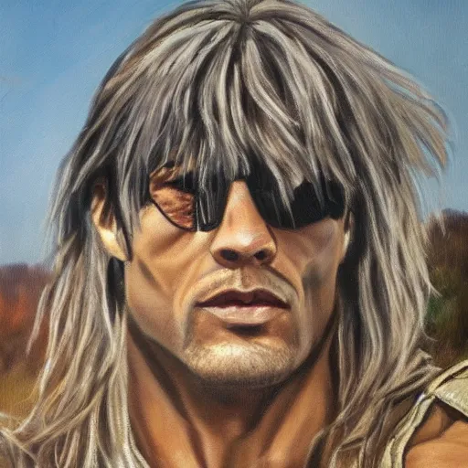 Image similar to the rock with mullet, photorealism