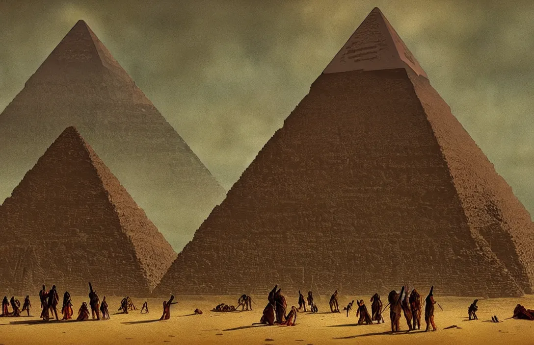 Image similar to the pyramid of figures is drawn together jan van der heyden result is a sophisticated interplay between warm, cool, light and dark colors. intact flawless ambrotype from 4 k criterion collection remastered cinematography gory horror film, ominous lighting, evil theme wow photo realistic postprocessing horrors of war futuristic painting by claude gellee