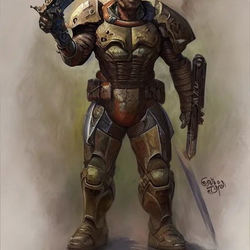 Image similar to The Doomguy as a fantasy D&D character, portrait art by Donato Giancola and James Gurney, digital art, trending on artstation