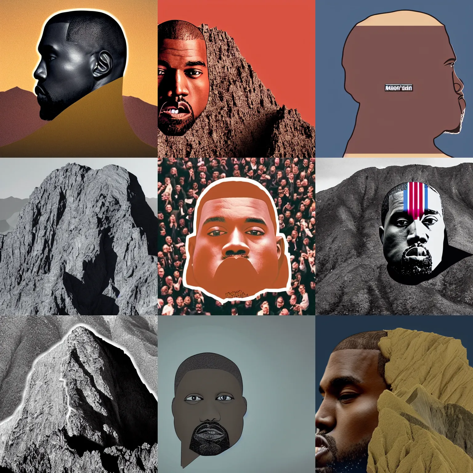 Prompt: mountain that is in the shape of kanye west's head, high quality, award winning photography, 4k