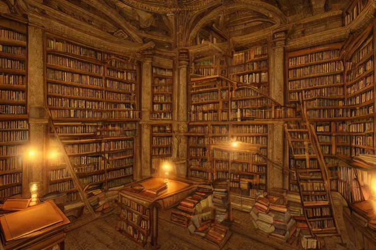 Prompt: ancient library, lots of books, radiant light, 8 k, award winning, detailed