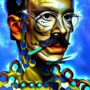 Image similar to portrait of a uncanny artist by Chor Boogie and Salvador Dali collaboration, digital art, mix of aesthetics, close up, high details