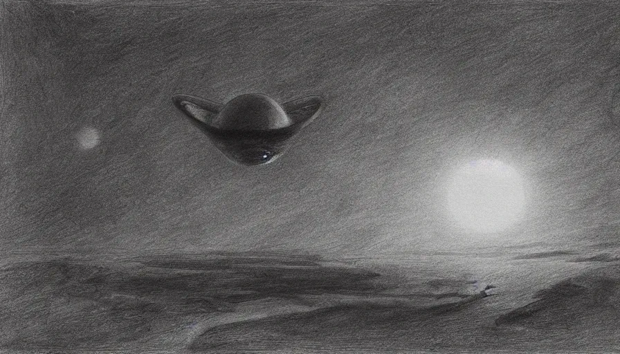 Image similar to mothership on an alien planet, 1 9 th century charcoal and pencil drawing, high detail, high contrast