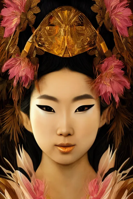 Image similar to stunningly beautiful, inuit geisha prima ballerina in jungle, symmetrical face, golden hour, smooth, focus, highly detailed, hyper realistic, dramatic lighting, elegant, intricate, concept art, art by wlop, mars ravelo, greg rutowski, artstation