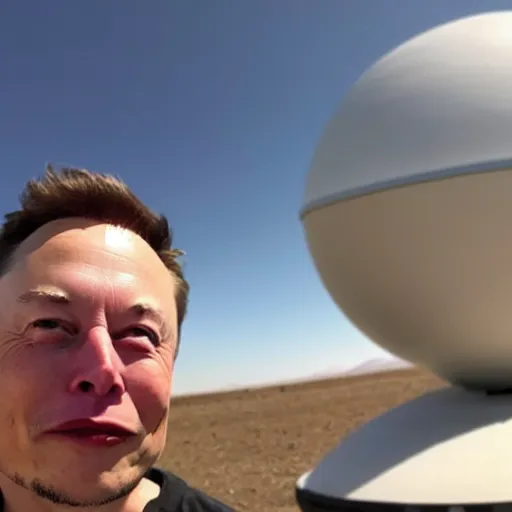 Image similar to Elon musk selfie with background futuristic house on mars, focus detailed