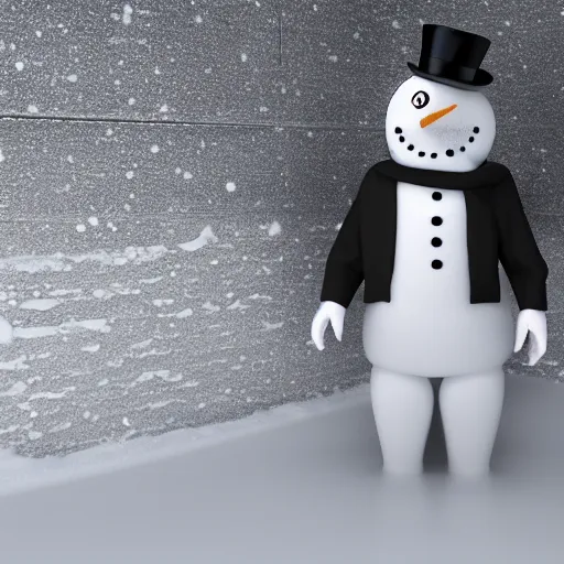 Image similar to a highly detailed humanoid snowman in business suit with black eyes and mouth, no nose, hyperrealism, professional, octane render, digital art