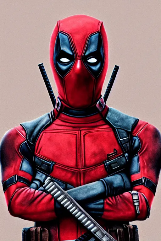 Prompt: cinematic portrait of Deadpool. Centered, uncut, unzoom, symmetry. charachter illustration. Surreal render, ultra realistic, zenith view. Polished. Inspired by patricio clarey, heidi taillefer scifi painter glenn brown. Extremely ornated. artstation, cgsociety, unreal engine, ray tracing, detailed illustration, hd, 4k, digital art, overdetailed art. Dslr, tiltshift, dof. 64megapixel. complementing colors. Trending on artstation, deviantart,