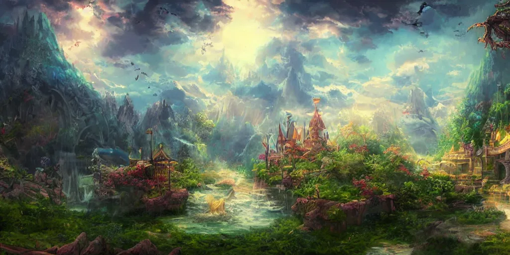 Image similar to a beautiful fantasy scene by yuumei art