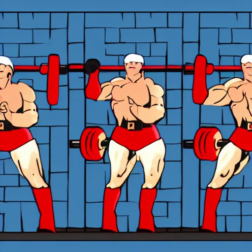 Prompt: santa lifting weights, squats, gothic triptych