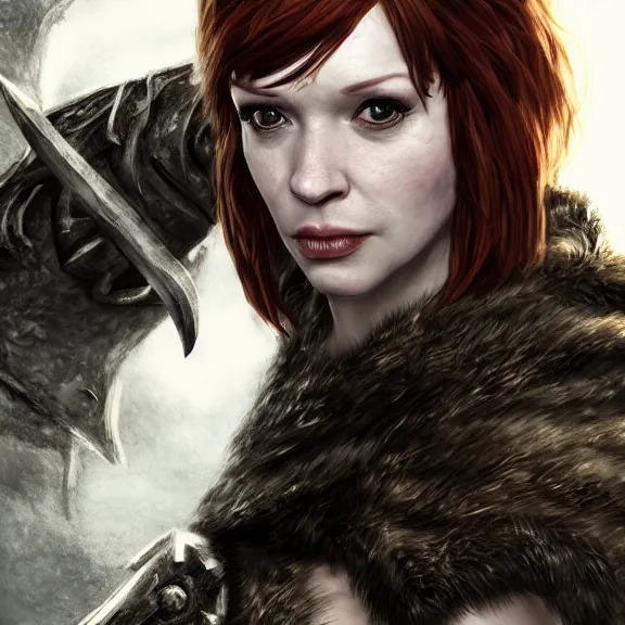 Prompt: photorealistic, christina rene hendricks as a skyrim warrior cosplay character, d & d, fantasy, highly detailed, digital art, trending on artstation, smooth, sharp focus, illustration, art by peter tang and artgem