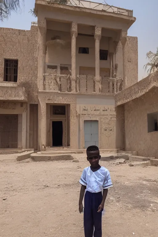 Image similar to nigerian boy in front of a mansion in egypt