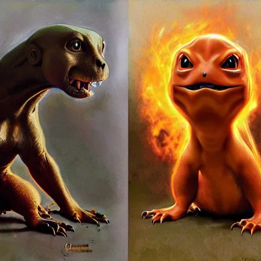 Image similar to real life charmander, realistic, animal photography, photoshop image manipulation, unstylized, norman rockwell and donato giancola and greg rutkowski