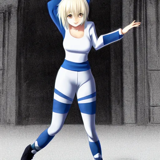 Image similar to aristocratic platinum - blonde - haired bob cut blue - eyed princess wearing white leggings and black jacket, standing next to communist monument, anime, hd anime wallpaper, hyperrealistic lighting, drawn by artgerm