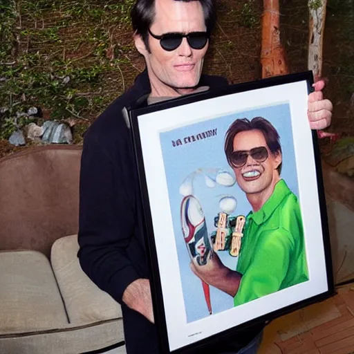 Image similar to a bowling carrier with a print of jim carrey