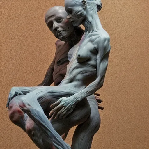 Image similar to dmt bodies. Mesh of human figures intertwined. earthen colors. Realistic, extremely anatomical marble sculptures. Sculpted by August Rodine.