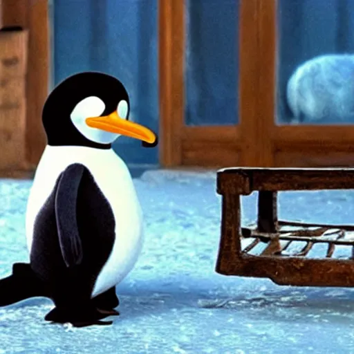 Prompt: A still of Pingu in Harry Potter, cinematic, realistic, dramatic, 4k