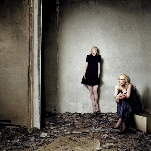 Image similar to Portrait of cate blanchett in an abandoned building, by Annie leibowitz, photorealisitc ,detailed